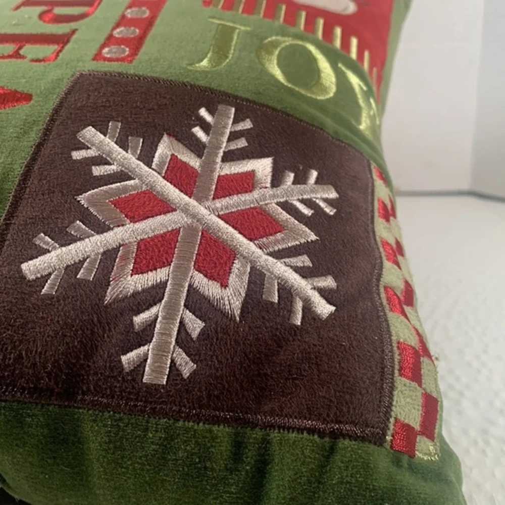 Embroidered 13 “ Green Velvet Christmas Pillow With Well Wishes
